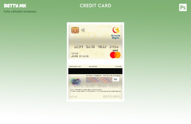 Модерен стил Колумбија Banco de bogotá шаблон за мастер дебитна картичка на банк